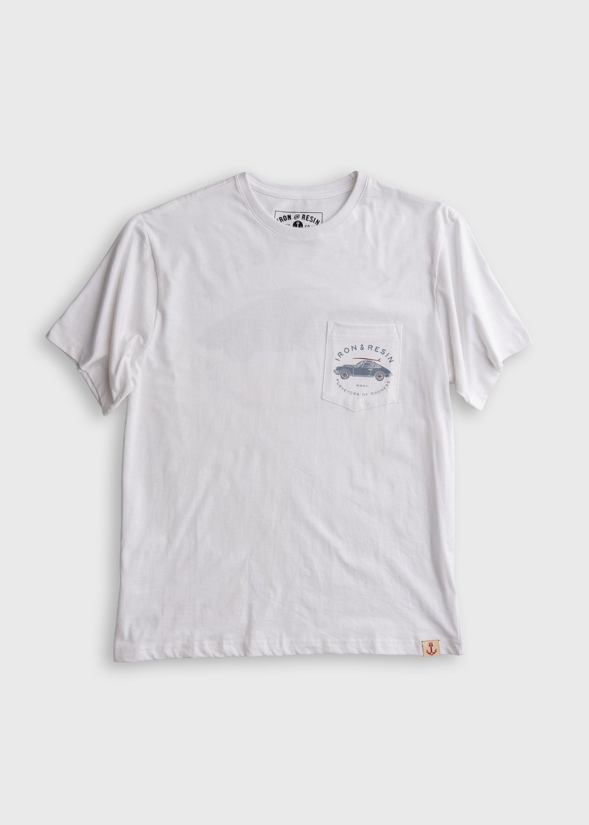Men’s organic cotton t-shirt in White, with custom graphic print, chest pocket and soft feel, lightweight everyday tee