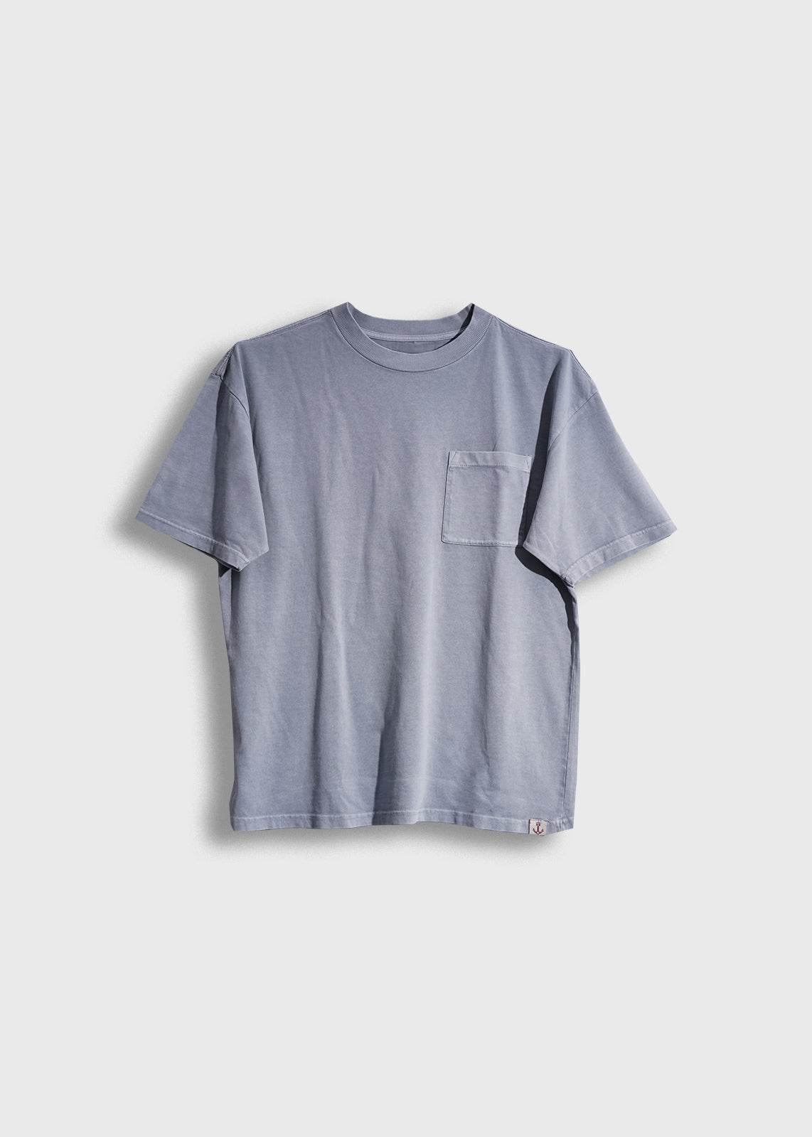 Men’s 7.6 oz cotton, light blue pocket tee with boxy fit and chest pocket, heavyweight everyday t-shirt with clean workwear style and soft feel