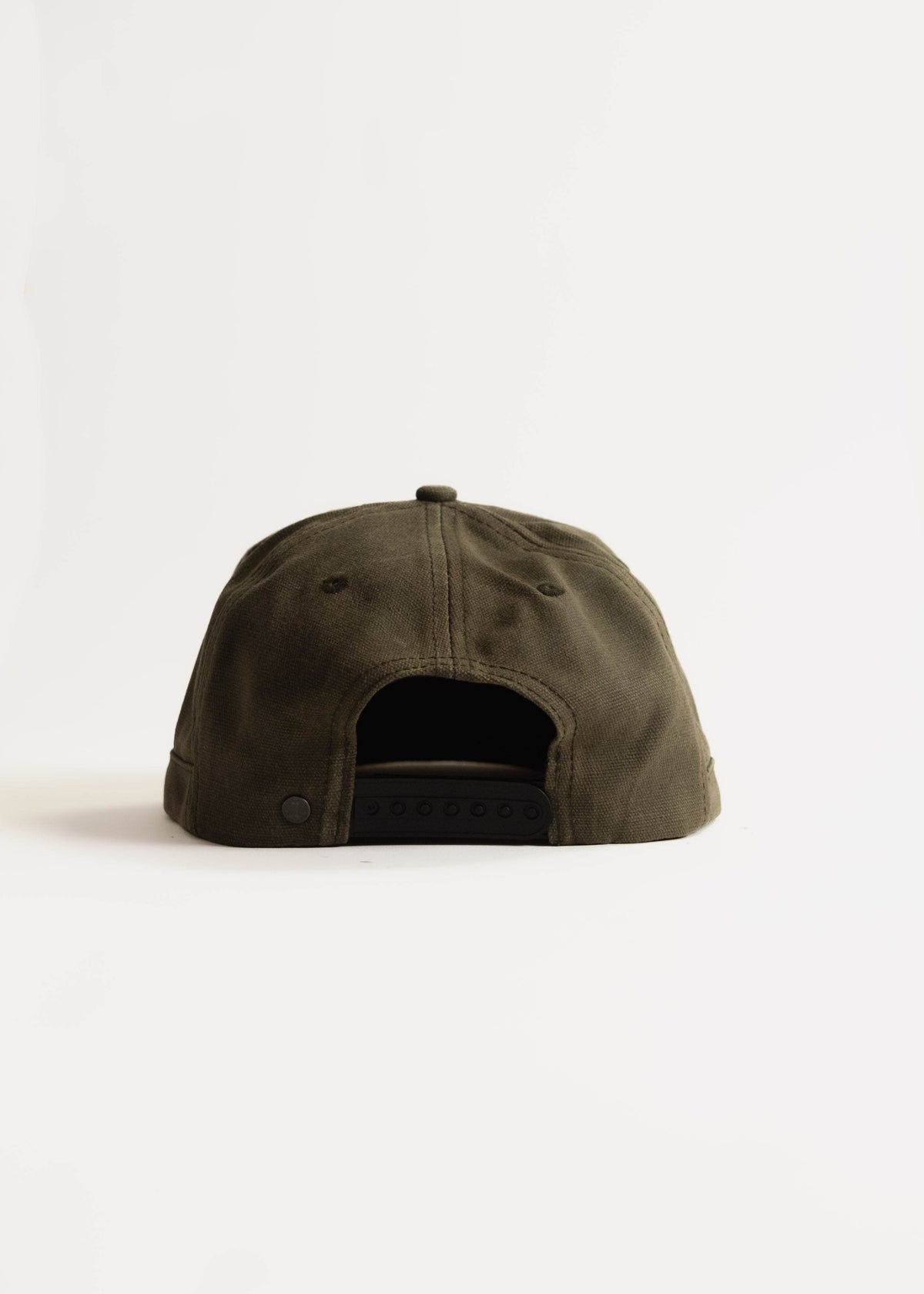 Back view of a dark green baseball cap with adjustable strap, set against a plain white background.