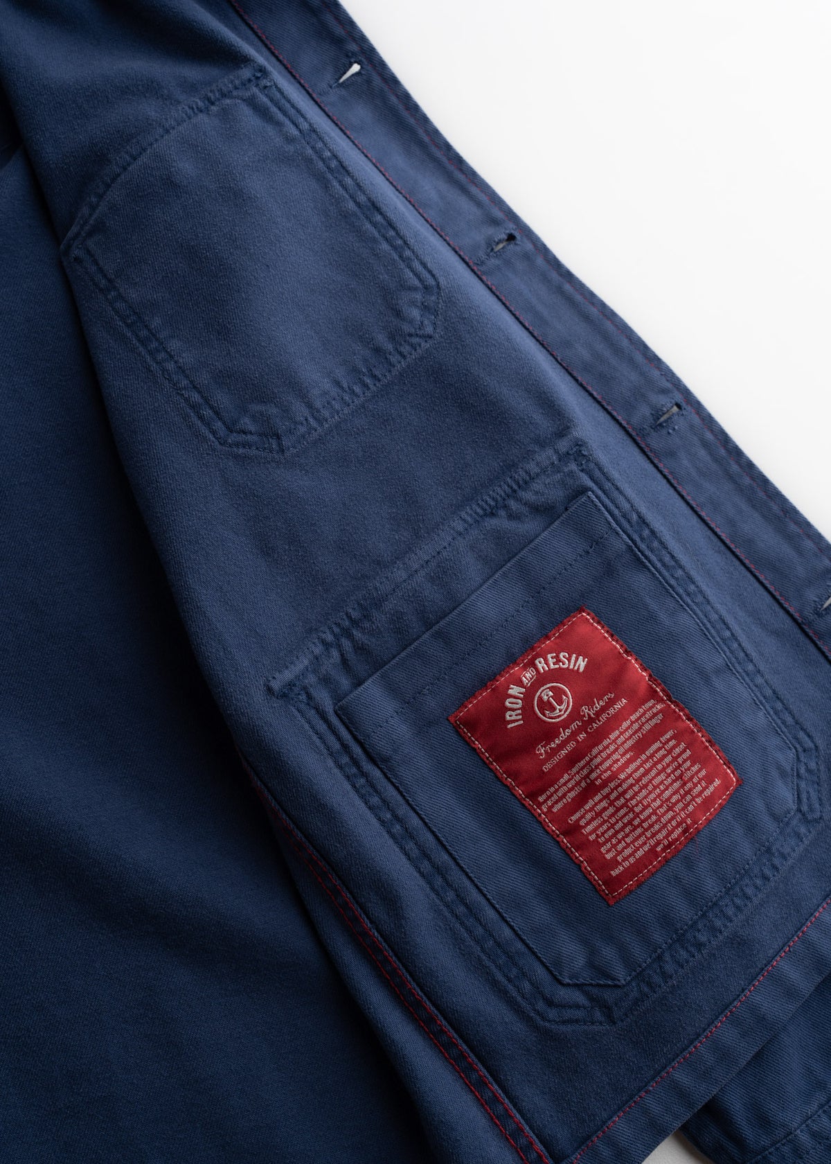 Close up of mechanic style interior pockets, highlighting functional storage and construction