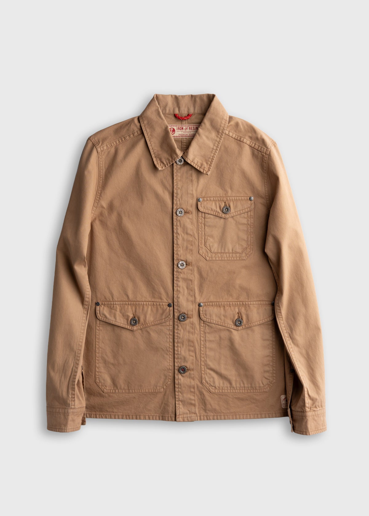 Men’s Prescott twill jacket in Tan with button front, bellowed chest pockets and oversized flap waist pockets, durable cotton workwear outerwear with classic utility design