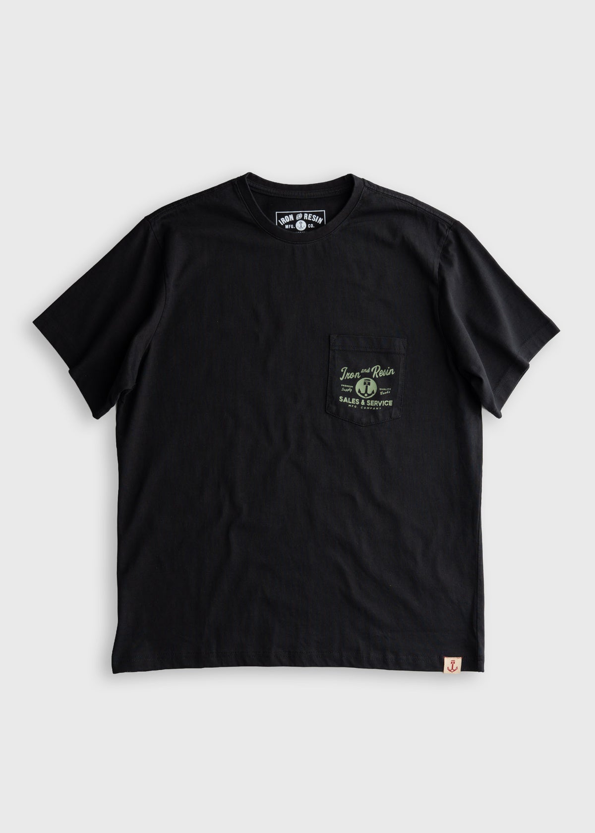 Men’s 7.5 oz organic combed cotton t-shirt in black, with chest pocket, custom graphic print and soft feel, lightweight everyday tee