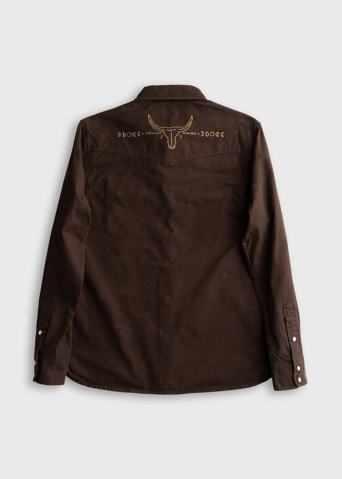 Men’s Prescott twill button up shirt in Brown with pearl snap buttons and dual chest pockets, durable cotton workwear shirt with classic western style and relaxed fit